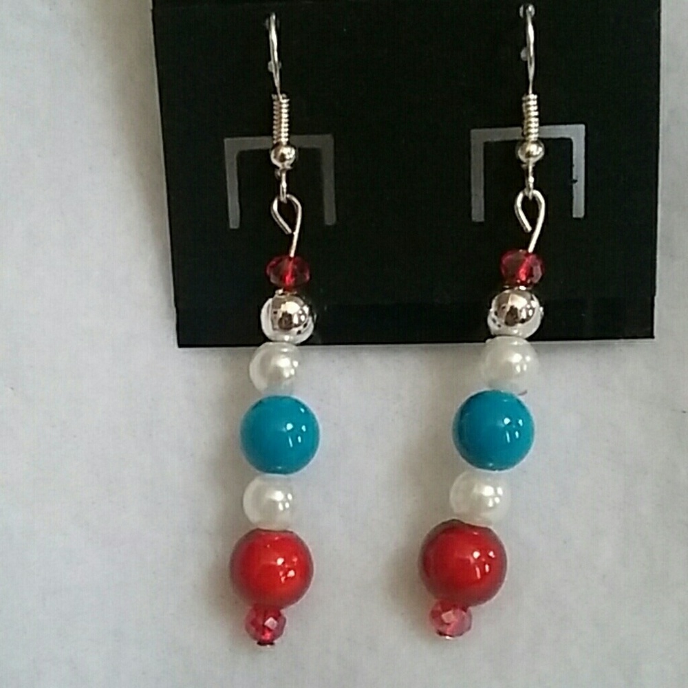 Red, white, and blue beaded hook earrings